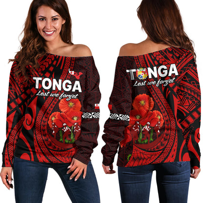 Tonga ANZAC Day Off Shoulder Sweater Lest We Forget Red Version