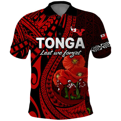 Tonga ANZAC Day Polo Shirt Lest We Forget Red Version
