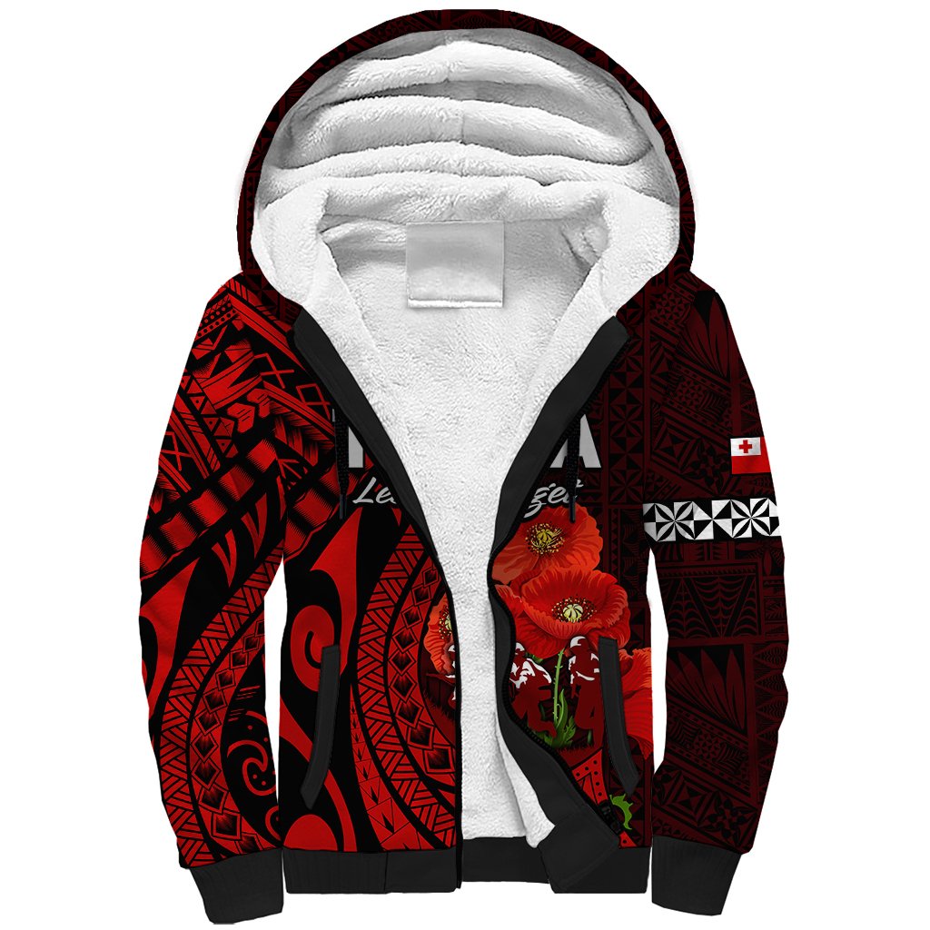 Tonga ANZAC Day Sherpa Hoodie Lest We Forget Red Version
