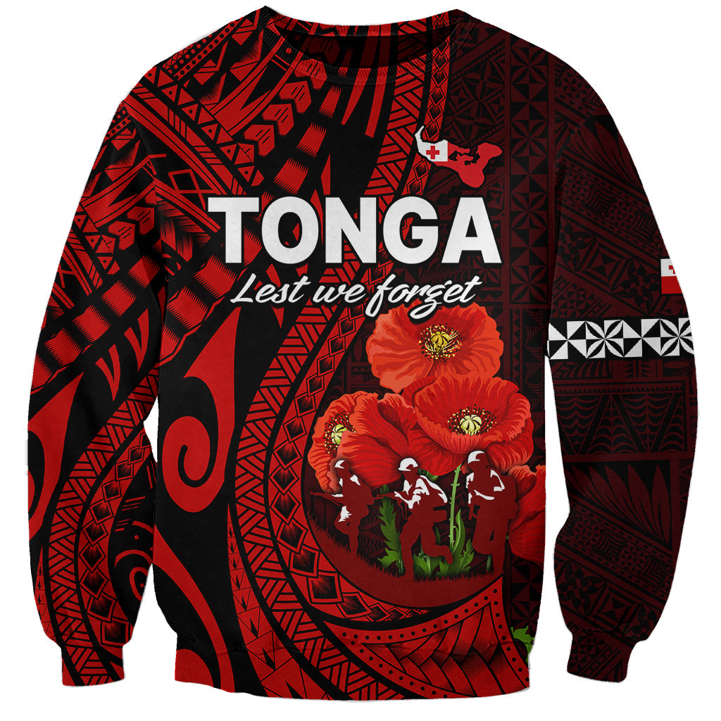 Tonga ANZAC Day Sweatshirt Lest We Forget Red Version