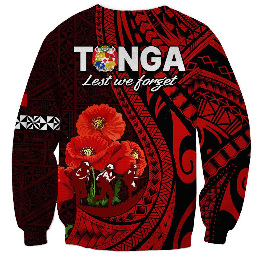 Tonga ANZAC Day Sweatshirt Lest We Forget Red Version