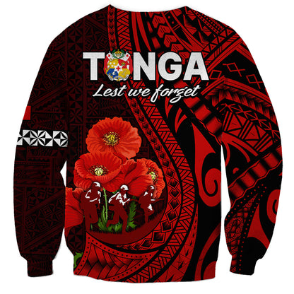 Tonga ANZAC Day Sweatshirt Lest We Forget Red Version