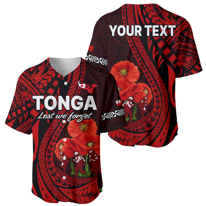 (Custom Personalised) Tonga ANZAC Day Baseball Jersey Lest We Forget Red Version