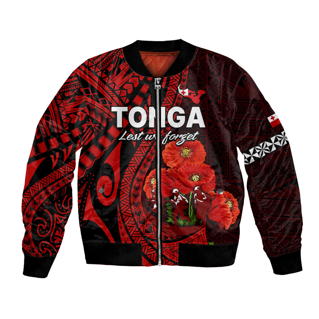 (Custom Personalised) Tonga ANZAC Day Bomber Jacket Lest We Forget Red Version