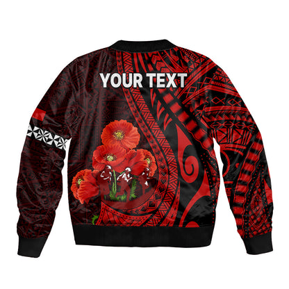 (Custom Personalised) Tonga ANZAC Day Bomber Jacket Lest We Forget Red Version
