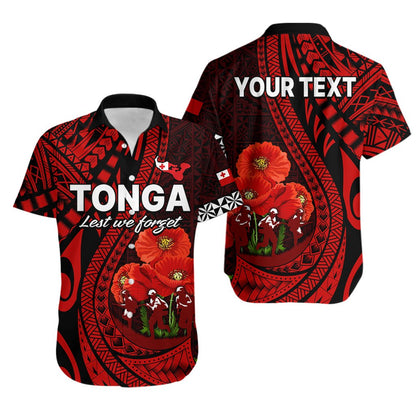 Custom Personalised Tonga ANZAC Day Hawaiian Shirt Lest We Forget Red Version