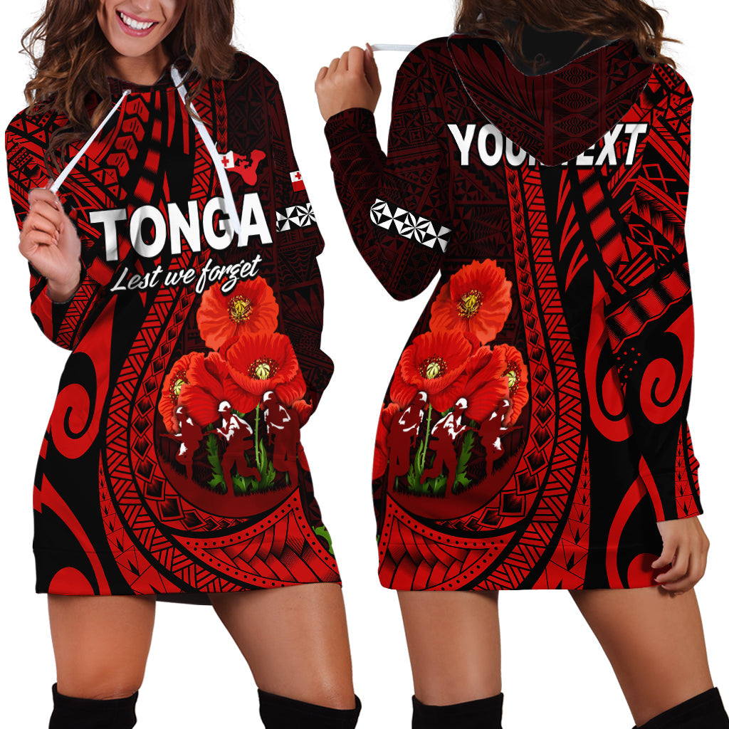 Custom Personalised Tonga ANZAC Day Hoodie Dress Lest We Forget Red Version