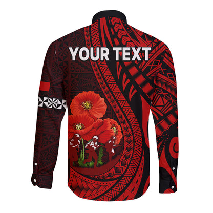 (Custom Personalised) Tonga ANZAC Day Long Sleeve Button Shirt Lest We Forget Red Version
