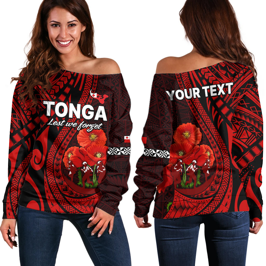 (Custom Personalised) Tonga ANZAC Day Off Shoulder Sweater Lest We Forget Red Version