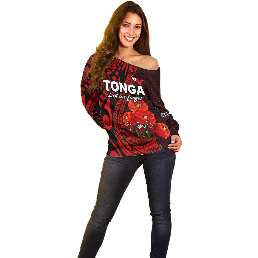 (Custom Personalised) Tonga ANZAC Day Off Shoulder Sweater Lest We Forget Red Version