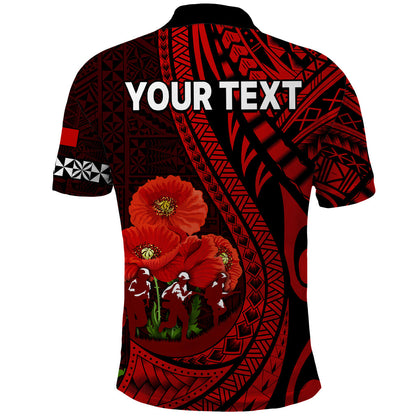 Custom Personalised Tonga ANZAC Day Polo Shirt Lest We Forget Red Version