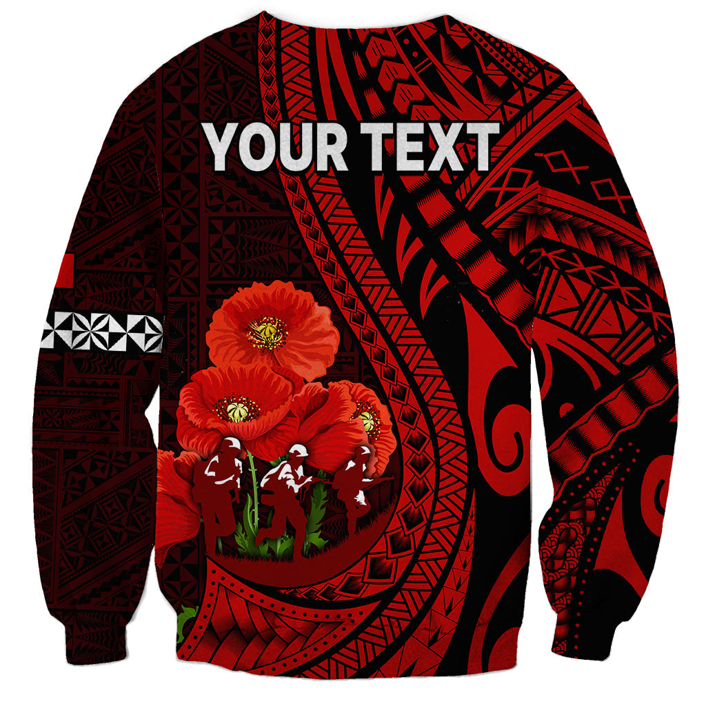 Custom Personalised Tonga ANZAC Day Sweatshirt Lest We Forget Red Version