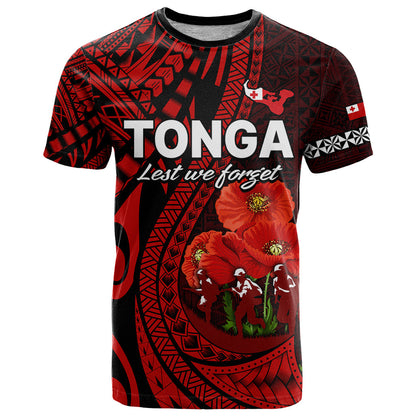 Custom Personalised Tonga Anzac Day T Shirt Lest We Forget Red Version