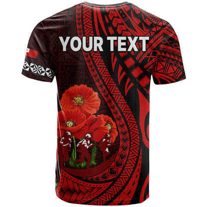 Custom Personalised Tonga Anzac Day T Shirt Lest We Forget Red Version