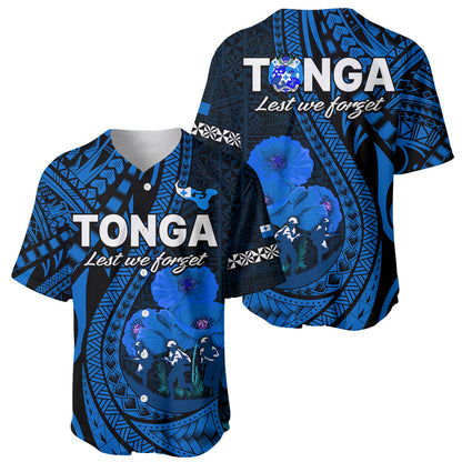 Tonga ANZAC Day Baseball Jersey Lest We Forget Blue Version