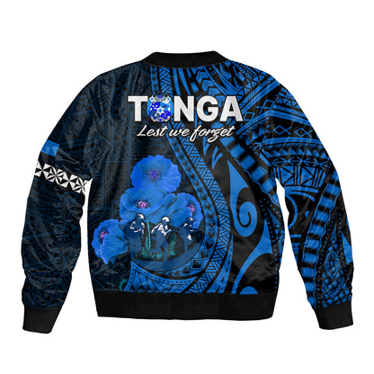 Tonga ANZAC Day Bomber Jacket Lest We Forget Blue Version