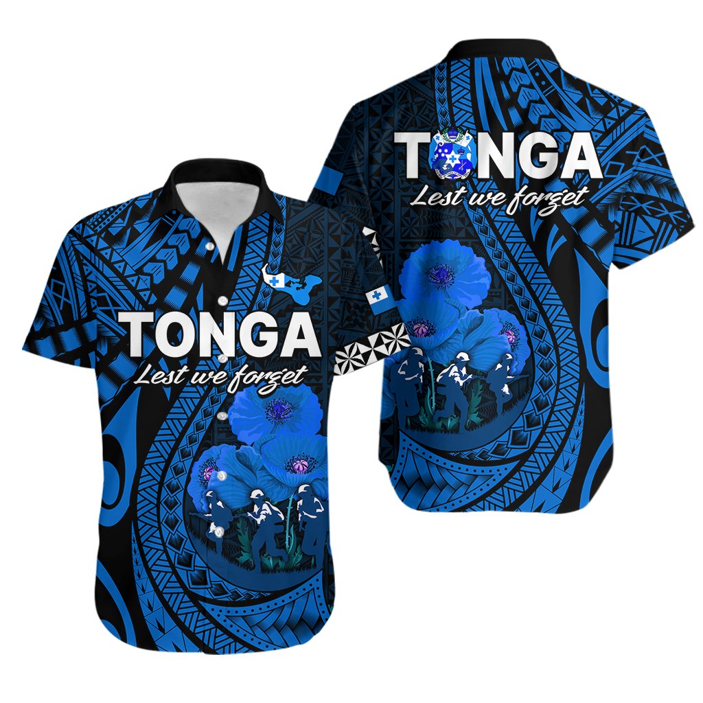Tonga ANZAC Day Hawaiian Shirt Lest We Forget Blue Version