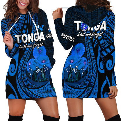 Tonga ANZAC Day Hoodie Dress Lest We Forget Blue Version