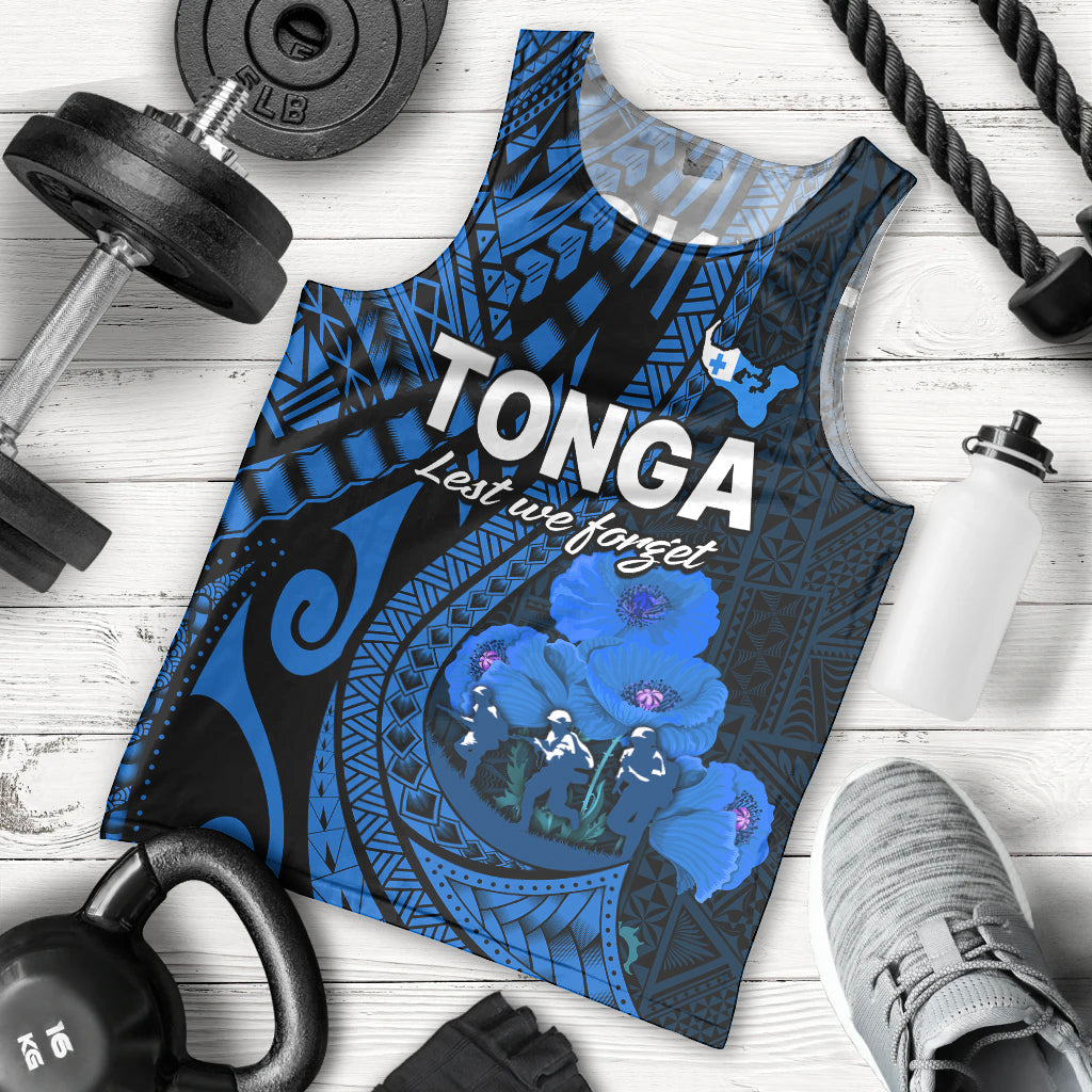 Tonga ANZAC Day Men Tank Top Lest We Forget Blue Version