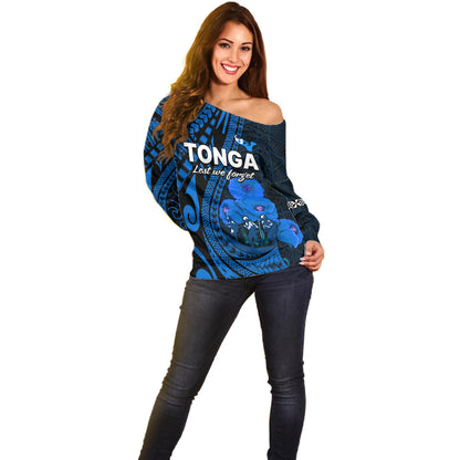 Tonga ANZAC Day Off Shoulder Sweater Lest We Forget Blue Version