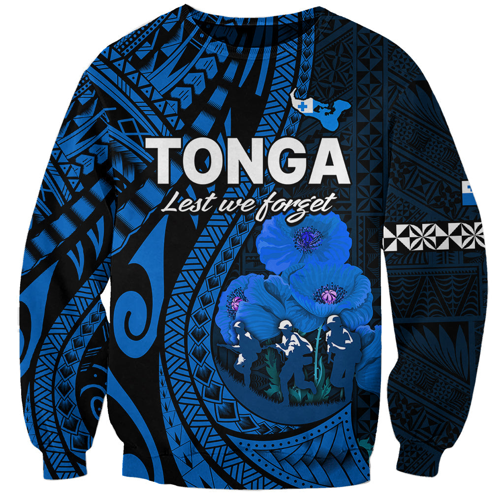 Tonga ANZAC Day Sweatshirt Lest We Forget Blue Version