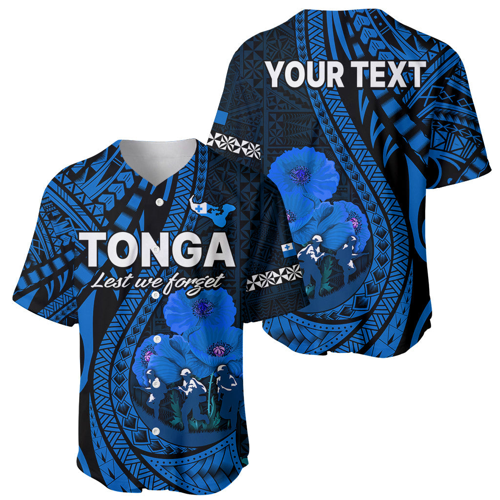(Custom Personalised) Tonga ANZAC Day Baseball Jersey Lest We Forget Blue Version