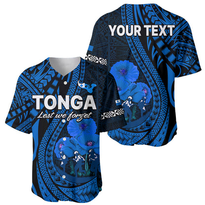 (Custom Personalised) Tonga ANZAC Day Baseball Jersey Lest We Forget Blue Version