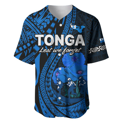 (Custom Personalised) Tonga ANZAC Day Baseball Jersey Lest We Forget Blue Version