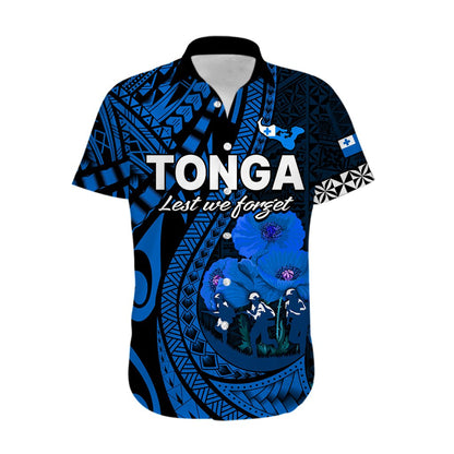Custom Personalised Tonga ANZAC Day Hawaiian Shirt Lest We Forget Blue Version