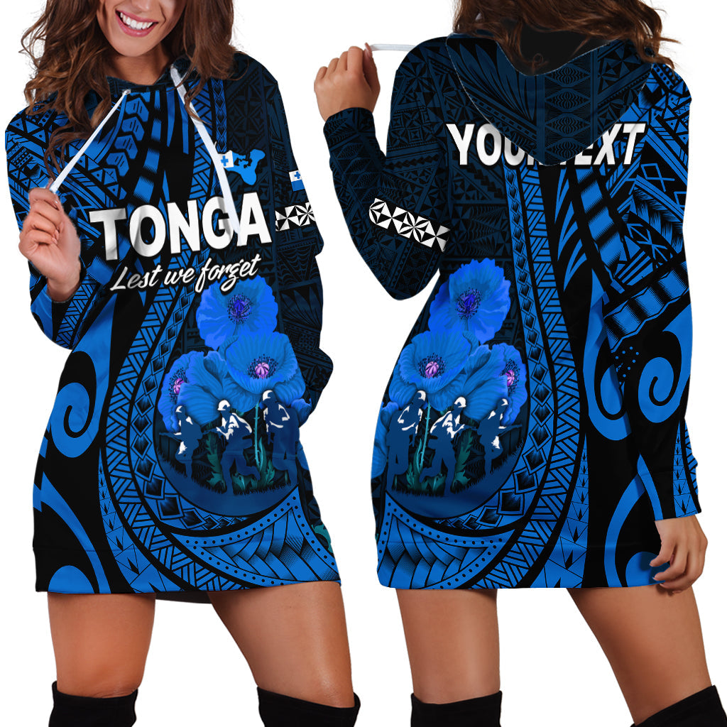 Custom Personalised Tonga ANZAC Day Hoodie Dress Lest We Forget Blue Version