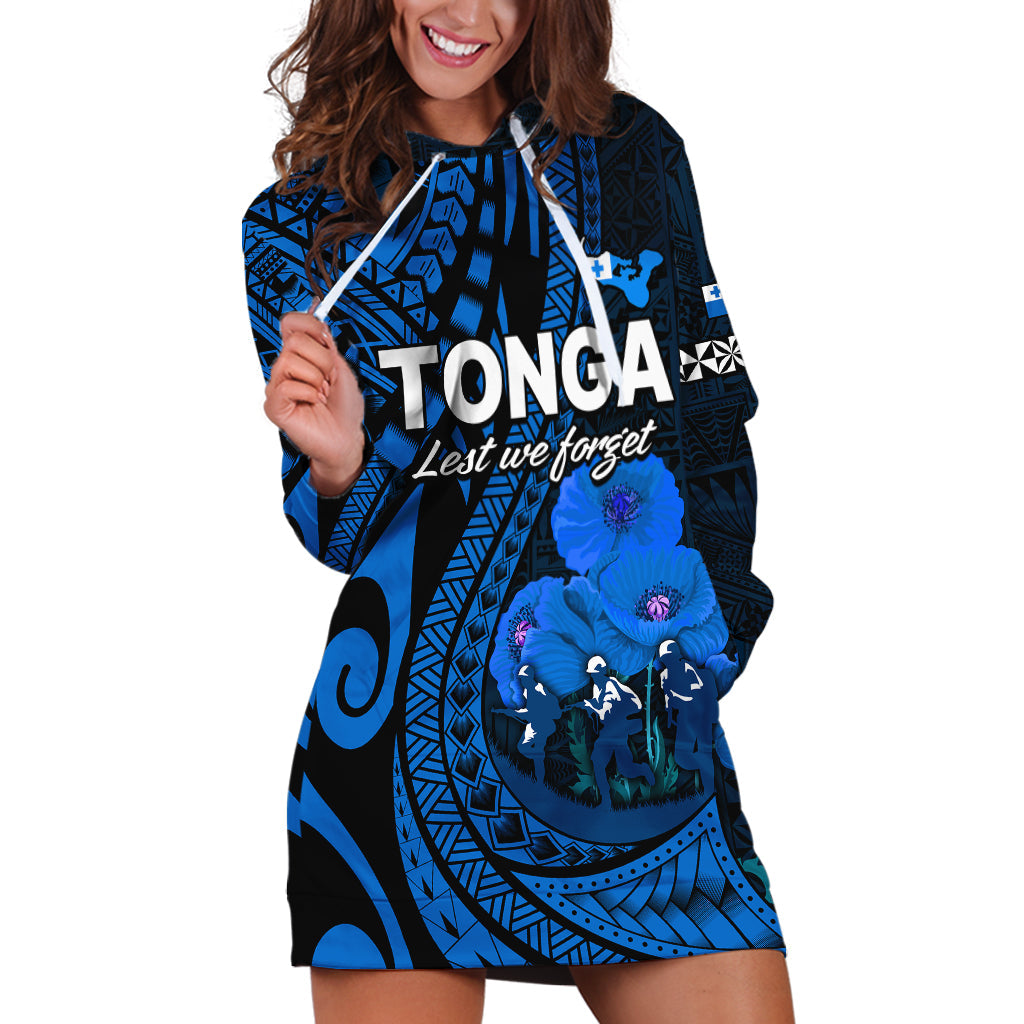 Custom Personalised Tonga ANZAC Day Hoodie Dress Lest We Forget Blue Version