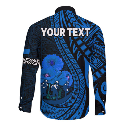 (Custom Personalised) Tonga ANZAC Day Long Sleeve Button Shirt Lest We Forget Blue Version