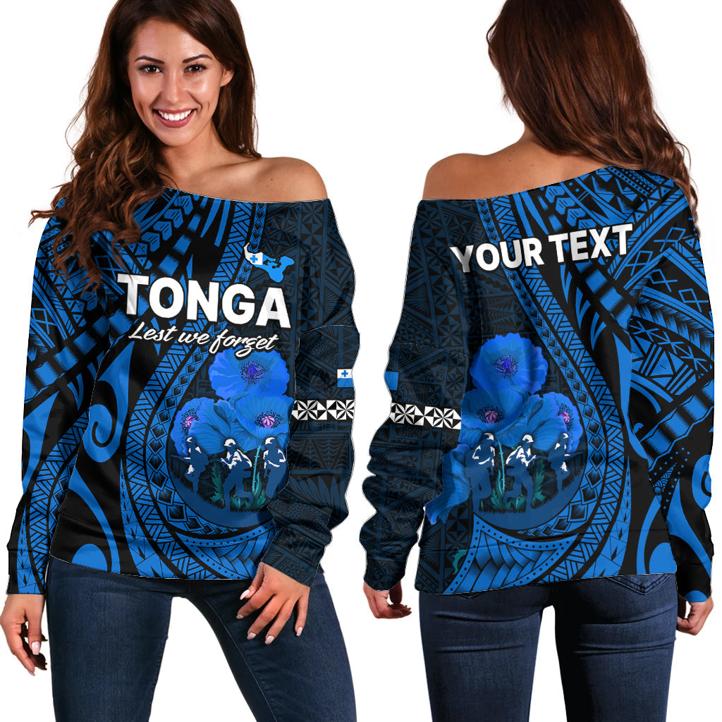 (Custom Personalised) Tonga ANZAC Day Off Shoulder Sweater Lest We Forget Blue Version