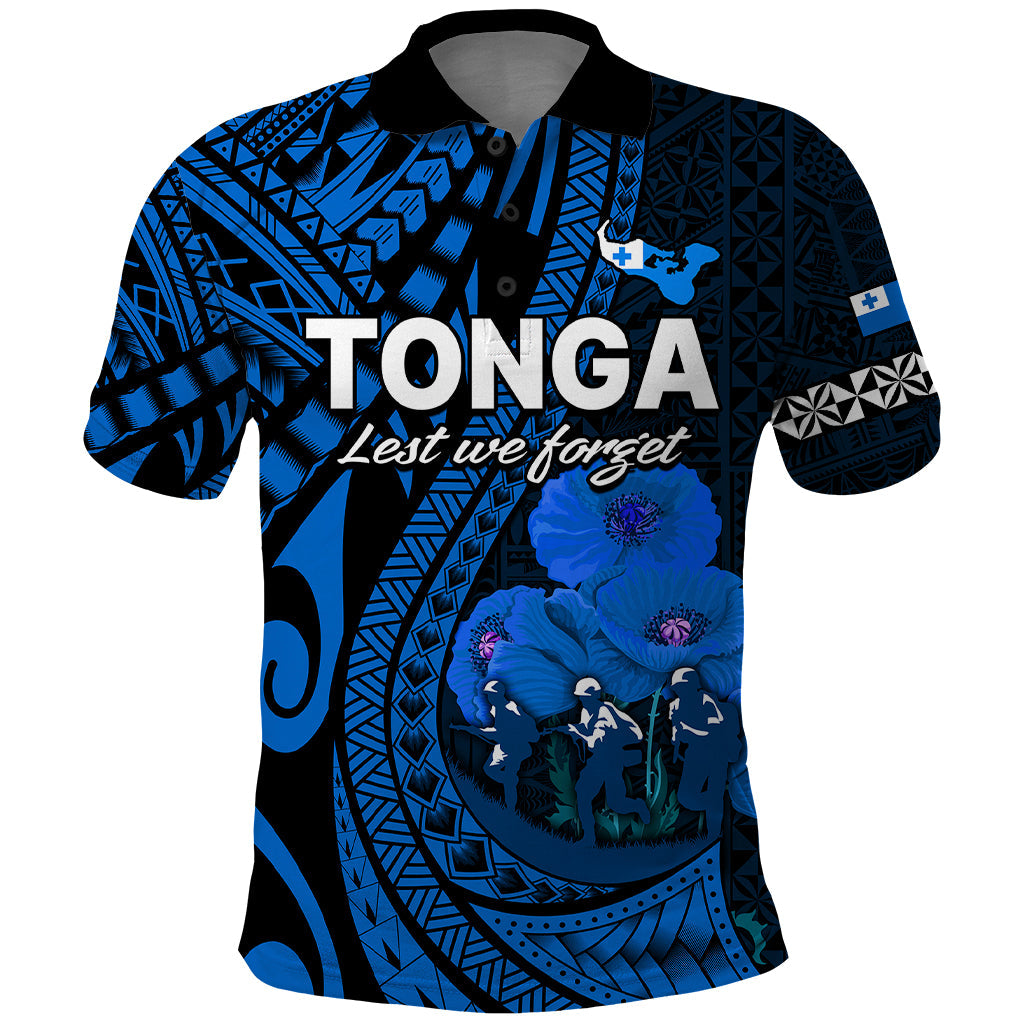 Custom Personalised Tonga ANZAC Day Polo Shirt Lest We Forget Blue Version
