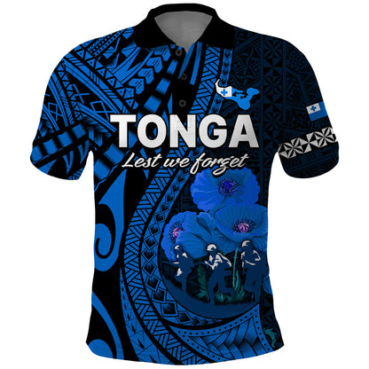 Custom Personalised Tonga ANZAC Day Polo Shirt Lest We Forget Blue Version