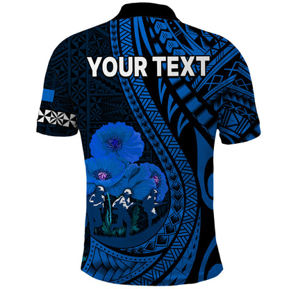 Custom Personalised Tonga ANZAC Day Polo Shirt Lest We Forget Blue Version