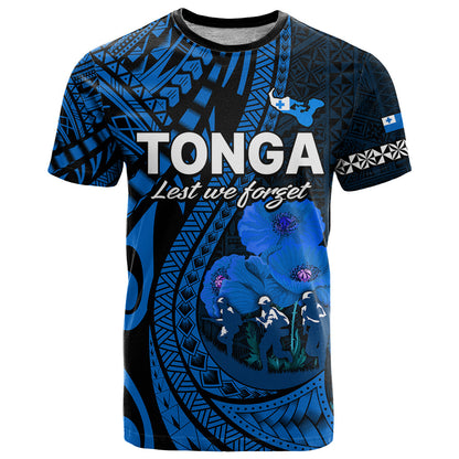 Custom Personalised Tonga Anzac Day T Shirt Lest We Forget Blue Version