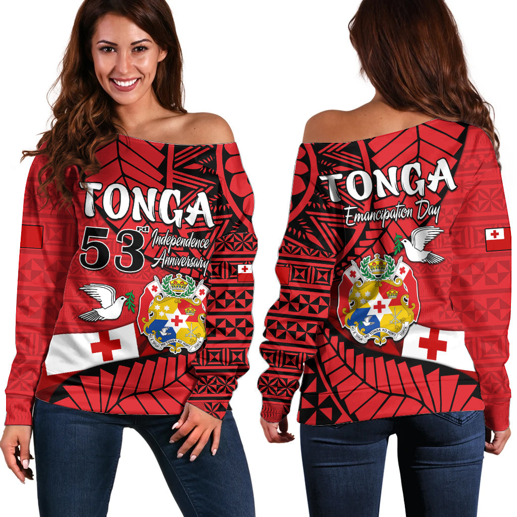 Tonga Emancipation Day Off Shoulder Sweater Happy 53rd Independence Anniversary