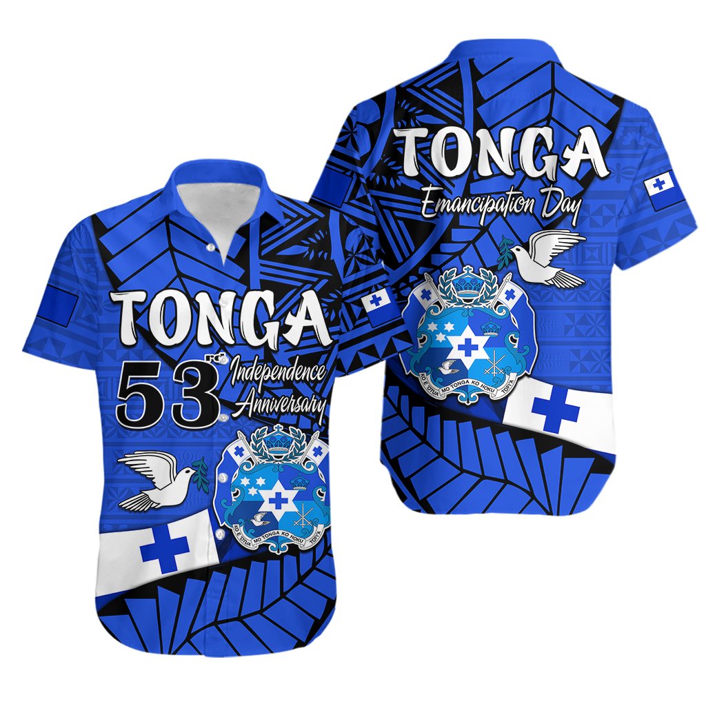 Tonga Emancipation Day Hawaiian Shirt Happy 53rd Independence Anniversary Blue Version