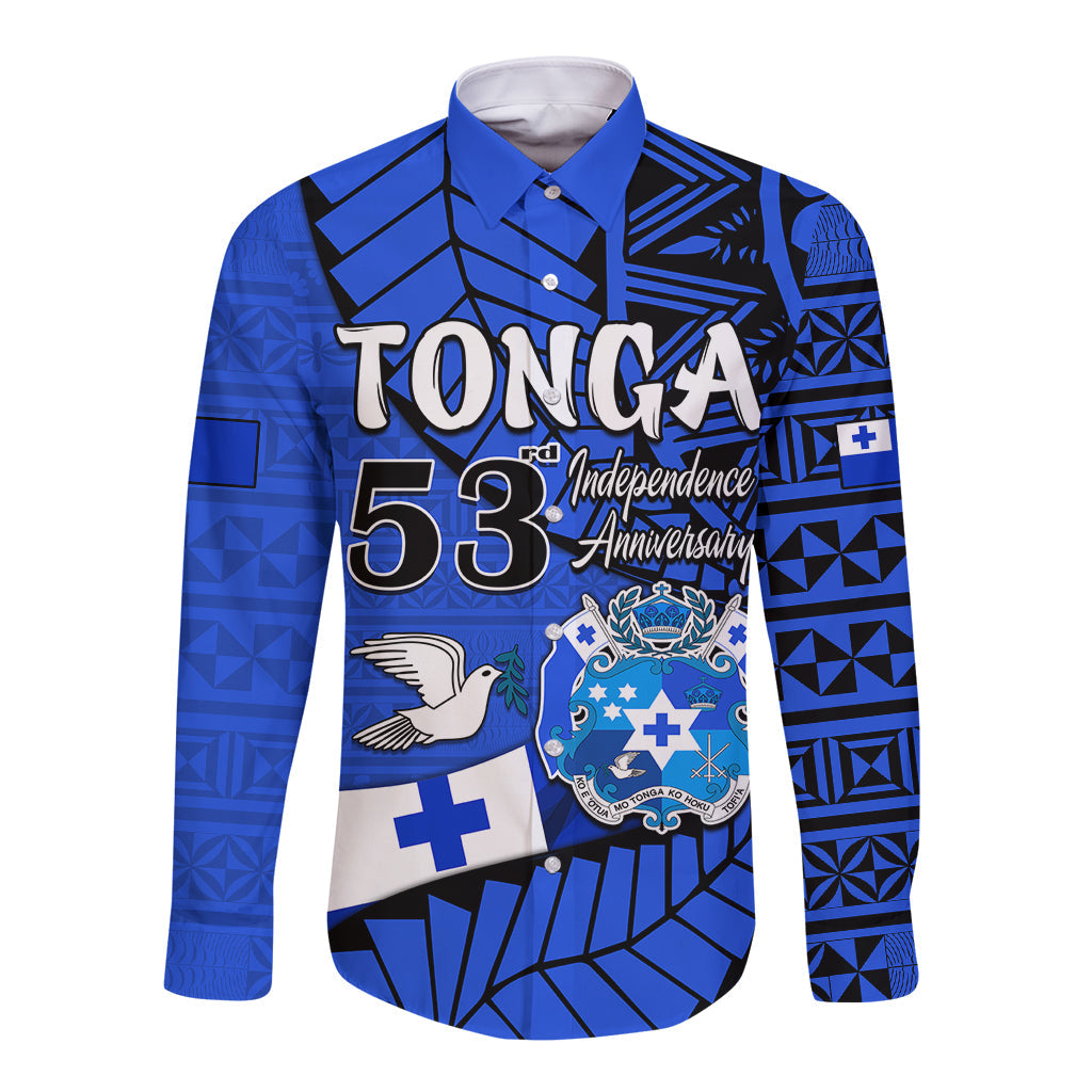 Tonga Emancipation Day Long Sleeve Button Shirt Happy 53rd Independence Anniversary Blue Version