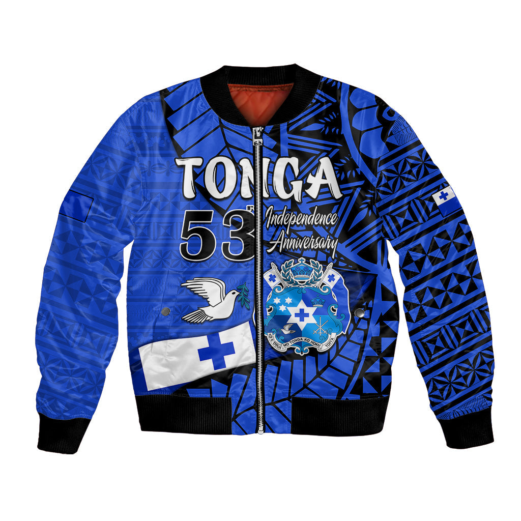 (Custom Personalised) Tonga Emancipation Day Bomber Jacket Happy 53rd Independence Anniversary Blue Version