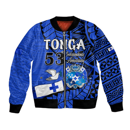 (Custom Personalised) Tonga Emancipation Day Bomber Jacket Happy 53rd Independence Anniversary Blue Version