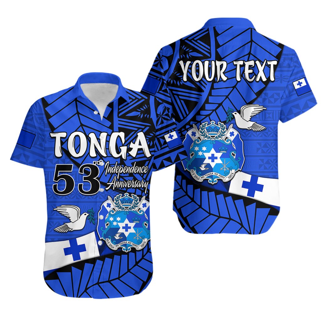 Custom Personalised Tonga Emancipation Day Hawaiian Shirt Happy 53rd Independence Anniversary Blue Version