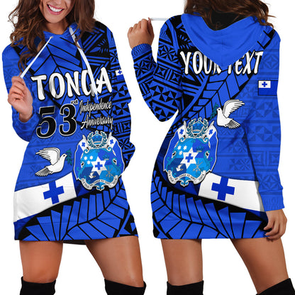 Custom Personalised Tonga Emancipation Day Hoodie Dress Happy 53rd Independence Anniversary Blue Version