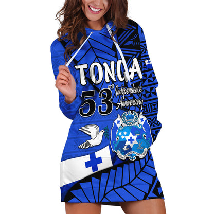 Custom Personalised Tonga Emancipation Day Hoodie Dress Happy 53rd Independence Anniversary Blue Version