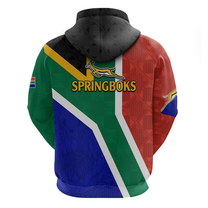 South Africa Springboks Hoodie with Kente Pattern and South African Flag