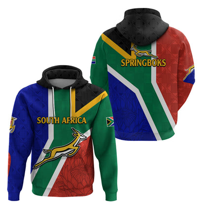 South Africa Springboks Hoodie with Kente Pattern and South African Flag