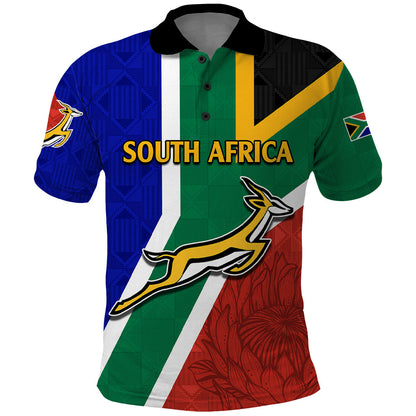 South Africa Springboks Polo Shirt with Kente Pattern and South African Flag