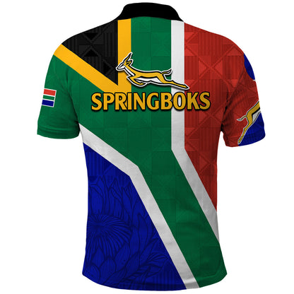 South Africa Springboks Polo Shirt with Kente Pattern and South African Flag