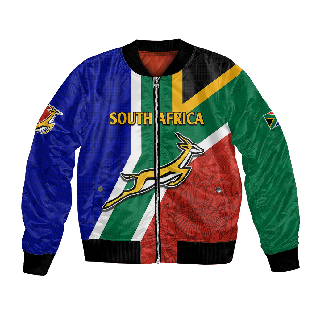 Custom South Africa Springboks Bomber Jacket with Kente Pattern and South African Flag